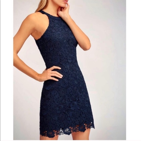 Lulus Love Poem Navy Blue Lace Mini Dress - Picture 1 of 9